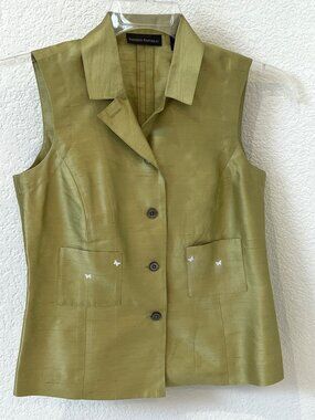 Banana Republic Collared Shiny Green Blouse Sleeveless